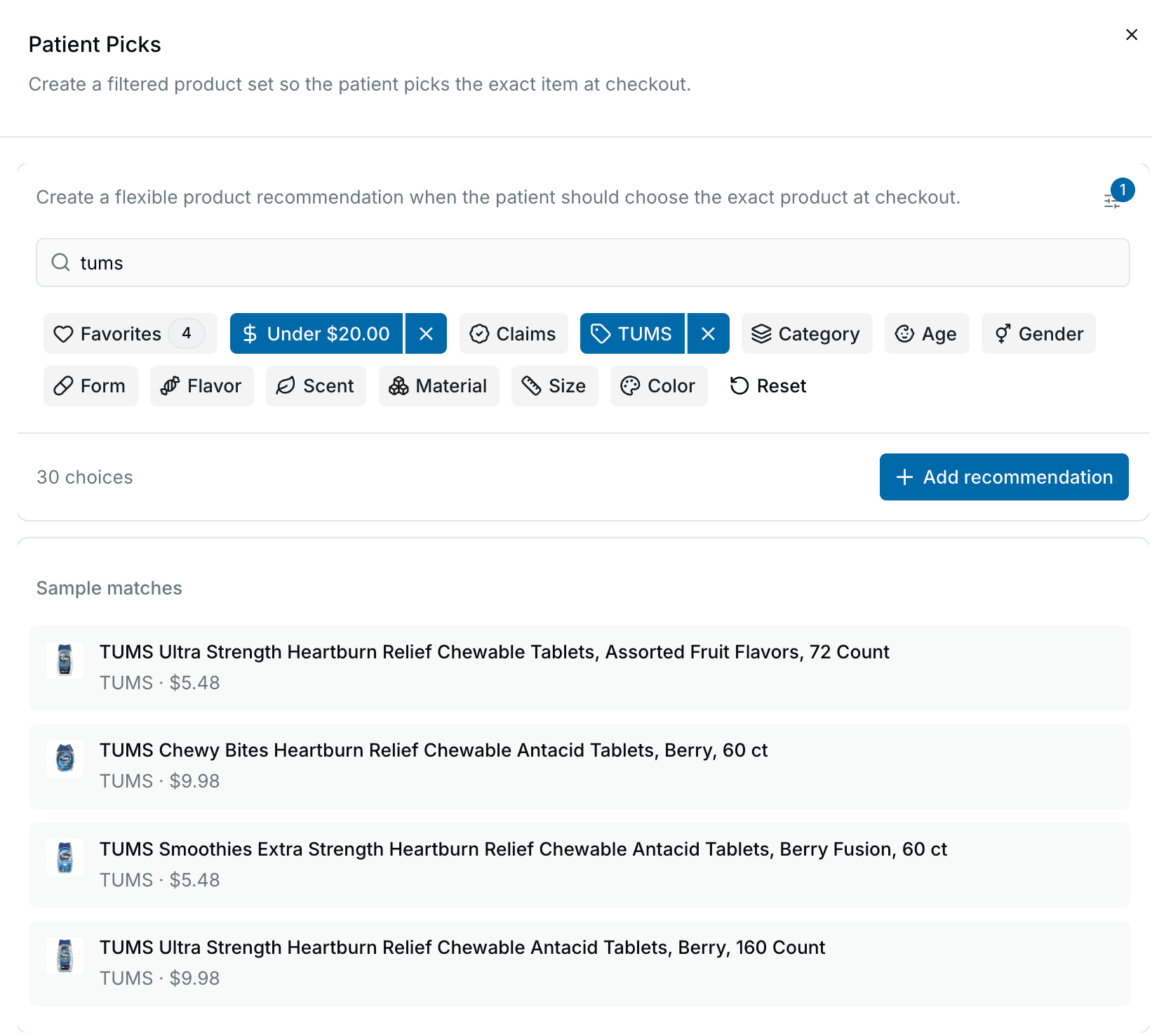 Patient choosing product options in Wrapped Health